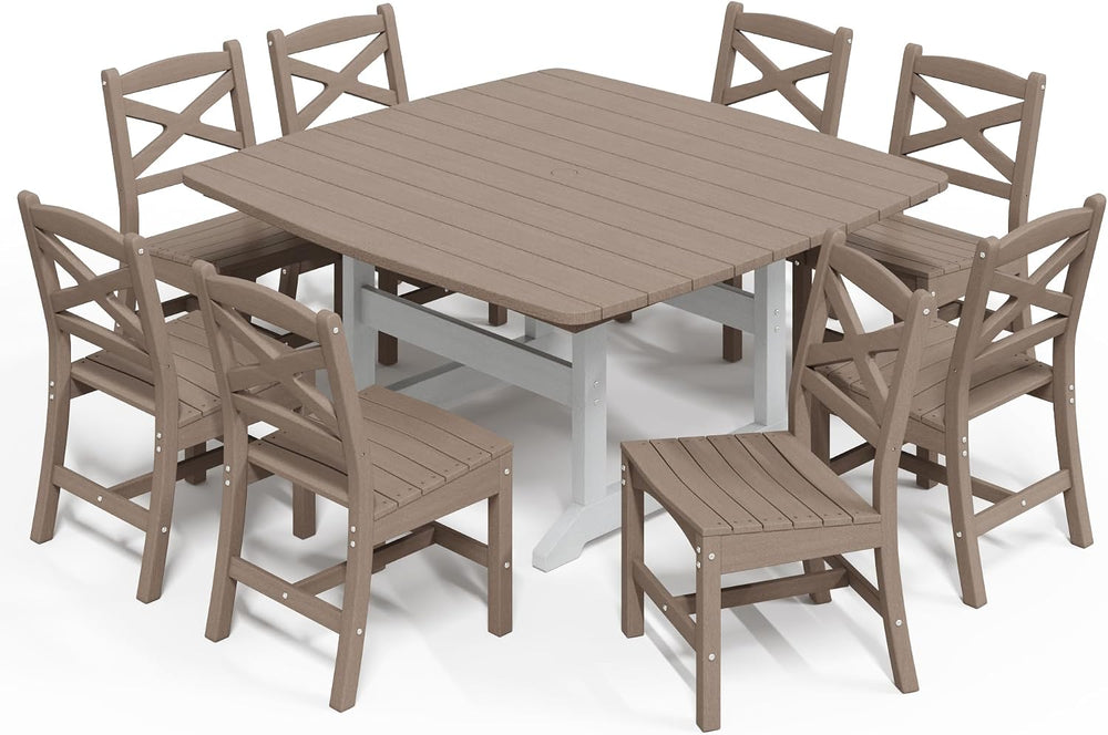 Outdoor Dining Set, HDPE 9-Piece Patio Table and Chairs Set, All-Weather Outd...
