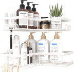 Corner Shower Caddy - 2 Pack, Adhesive Shower Organizers, Rustproof Stainless Steel Shower Shelves with 8 Hooks, No Drilling Bathroom Organizers and Storage Racks, Space-Saving, White, Large