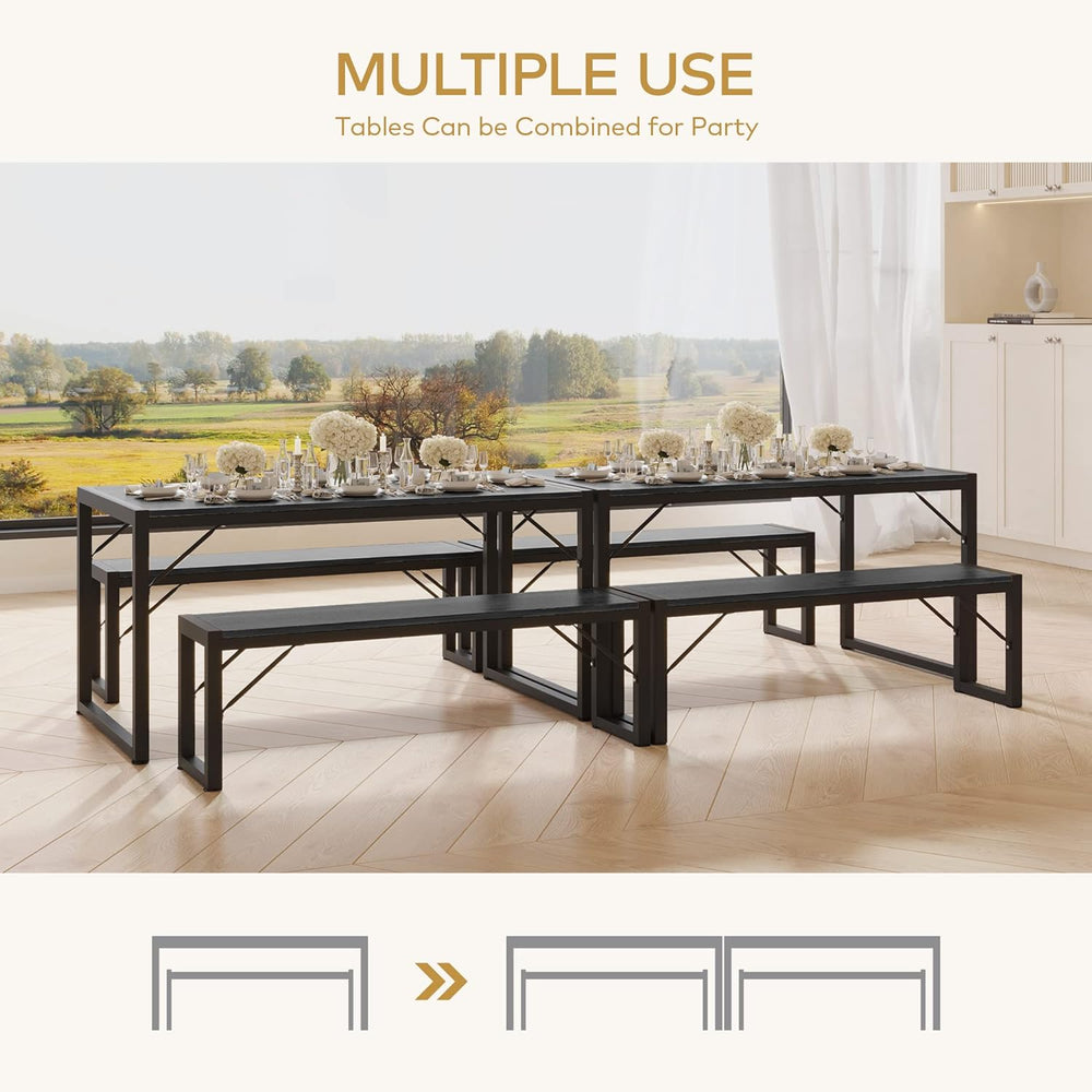 Gizoon 45.5" Dining Table Set for 4, Kitchen Table with 2 Benches Black ...
