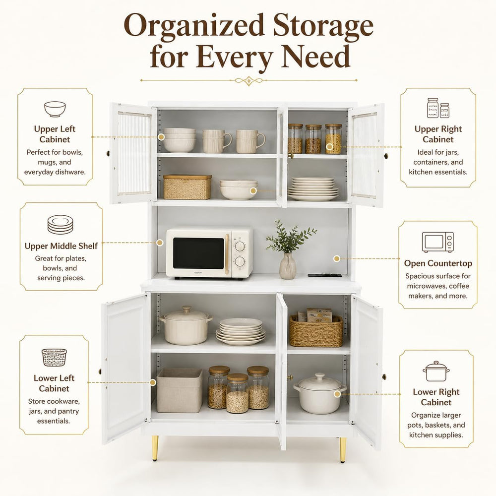AUN Metal Pantry Cabinet with Charging Station - 68" Multi-Scene Storage...