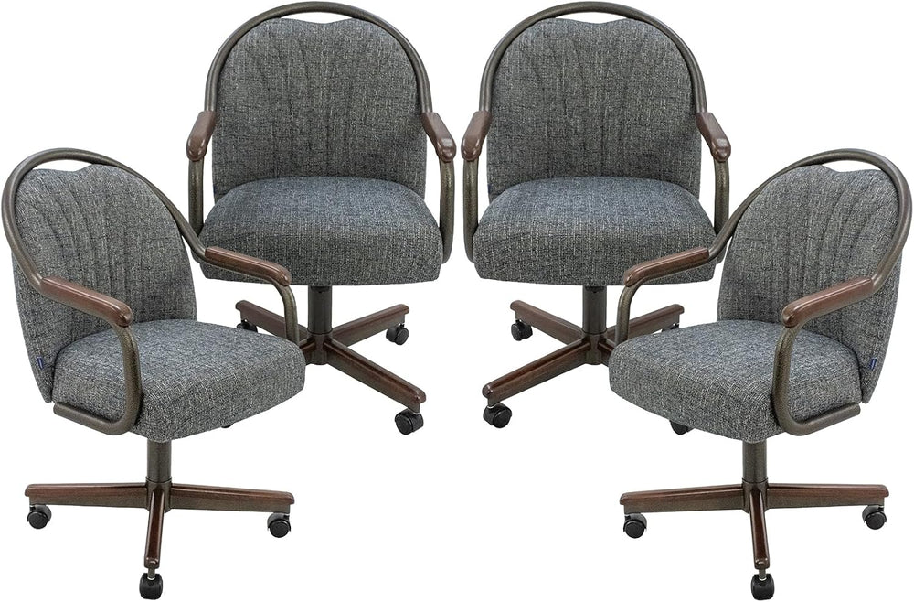 Chromcraft Medina Swivel-Tilt Caster Dining Chair - Walnut - Indigo - 4pc | U...