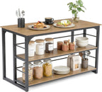 LITTLE TREE Kitchen Island with Storage, 63 Inches Width Kitchen Shelf with Large Worktop, Modern Kitchen Counter for Dining Room, Kitchen, Living Room, Easy to Assemble, Brown & Black