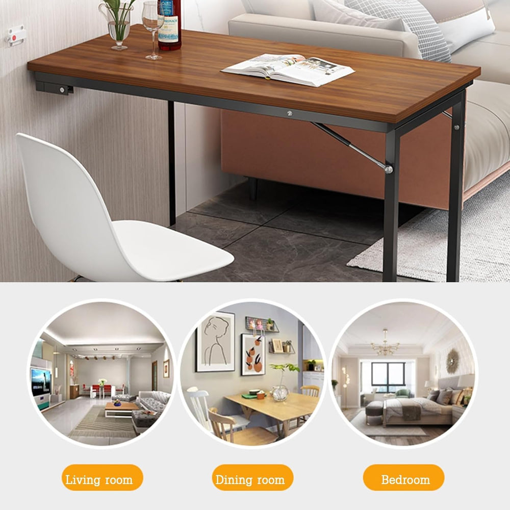 Solid Wood Fold-Up Wall Table, Minimalist Space-Saver Convertible Desk for Sm...