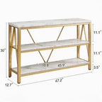 HOMISSUE Entryway Console Table, Rustic Console Tables with Wide Storage, Industrial Foyer for Entry with 3-Tier Open Shelves, Gold, 47 Inch