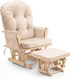 Glider Rocker Replacement Cushion Set, Rocking Chair Cushions with Back Support, Soft Vinyl Fabric, Non-Slip, Armrest Storage Pockets, Seat & Back Pads for Nursery Living Room