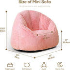 N&V Small Bean Bag Chair for Kids, Children Mini Bean Bag Sack, Foam Filling, Includes Removable and Machine Washable Cover, 27in, Soft Faux Fur (Pink)