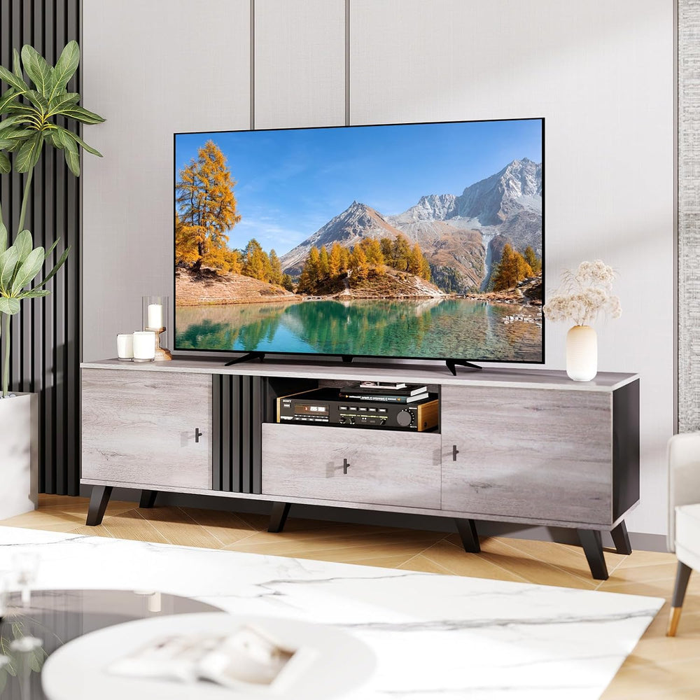 GIANTEX Mid Century Modern TV Stand for 65-80 Inch TV, Large Entertainment Ce...