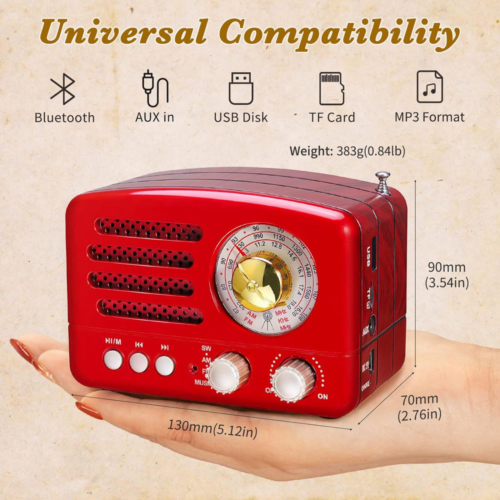 PRUNUS J-160 Retro Vintage AM FM Radio with Bluetooth Speaker