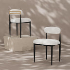 Morden Fort Modern Dining Chairs Set of 4, White Armless Chairs with Curved Backrest and Black Metal Legs for Dining Room, Kitchen, Living Room, Apartment