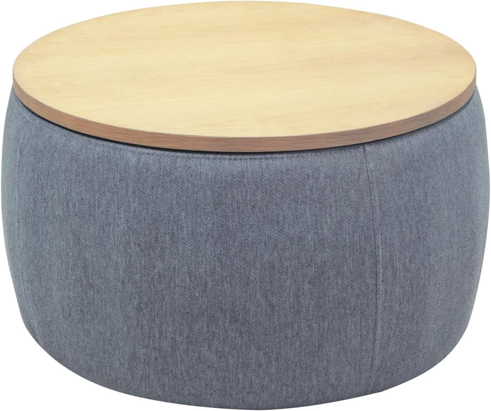 Round Storage Ottoman, 2 in 1 Function, Work as End Table and Ottoman, Dark G...