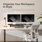 KIVY Dual Monitor Riser With Integrated Metal Shelf [MADE BY HAND] - Wooden Desk Shelf for 2 Monitors - Wide Long Stand for Desk (44 x10x3in - Black)