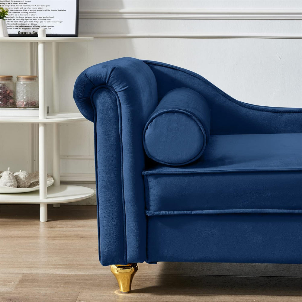 Polibi 60.6" Velvet Chaise Lounge Chair with Hidden Storage Space, Golde...