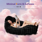 TYBOATLE 3 in 1 Giant Bean Bag Chair for Adults, Plush Fluffy Bean Bag Couch w/High-Density Memory Foam Filling, Convertible Floor Sofa to Mattress for Dorm, Apartment (Black)