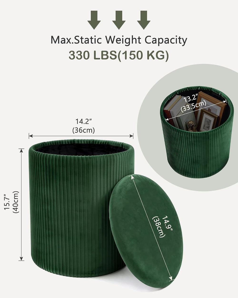 LITZFUR Round Ottoman with Storage, Velvet Foot Rest Stool, Green | Versatile...