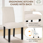 VECELO Upholstered Dining Chairs Set of 6, Modern Fabric and Solid Wood Legs & High Back, Parsons for Kitchen/Living Room- Beige