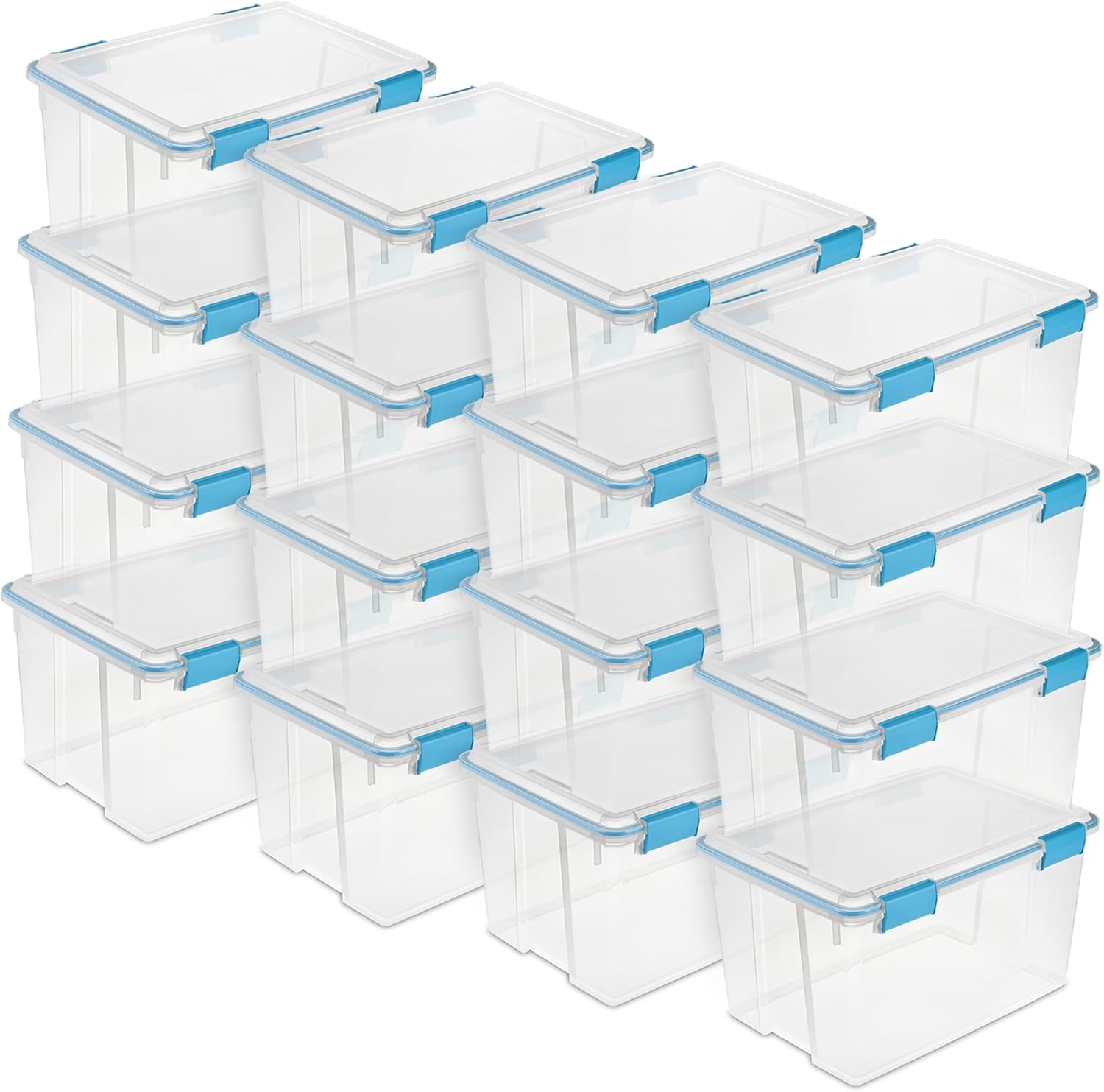 Sterilite 16-Pack Gasket Box, Weather-Resistant Storage Bins with Latching Lids, 54 Quart - Heavy-Duty Organizing Containers for Closet, Bathroom, and Office