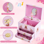Girl's Gift Ballerina Musical Jewelry Box with 2 Drawers,Music Box with Spinning Ballerina,Kids Jewel Storage Box for Girls Ages 3-12 Kids Gift