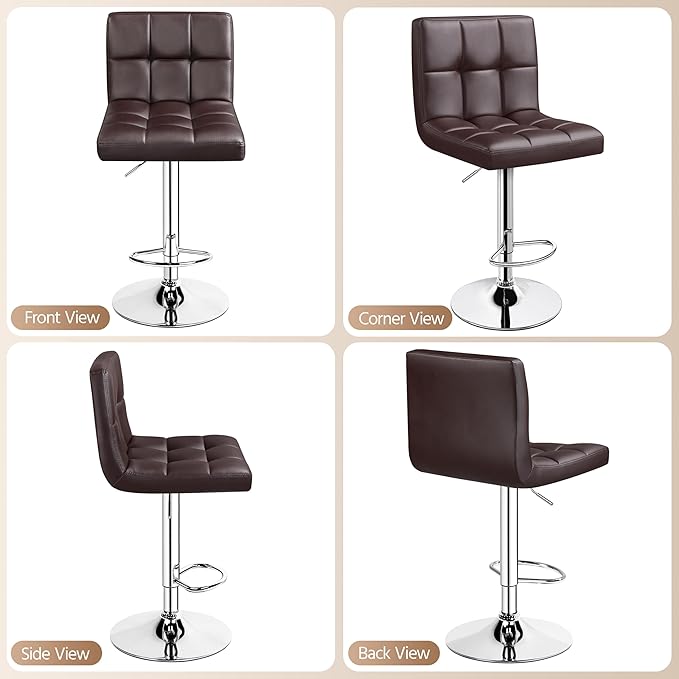 Yaheetech Bar Stools Set of 4 - Modern Adjustable Kitchen Island Chairs Counter Height Barstools Swivel PU Leather Chair 30 inches,X-Large Base and Seat, Brown