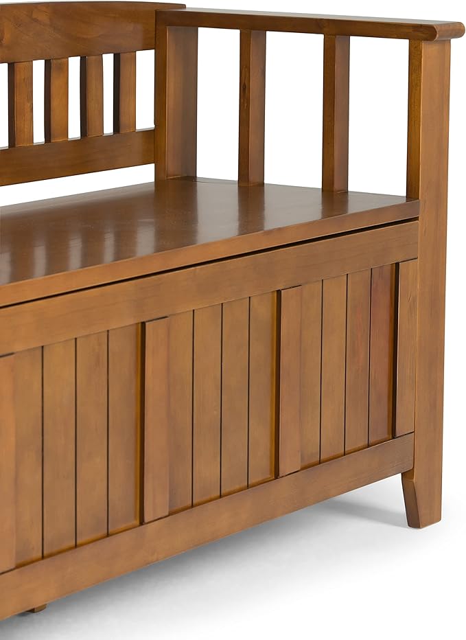 SIMPLIHOME Acadian Entryway Storage Bench - 48 inch Wide Solid Wood Hallway Seat in Light Avalon Brown, Transitional Bench for Entryway or Living Room with Lift-Up Lid and Spacious Storage