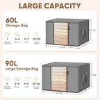 BALEINE 2 Pack Clothes Storage Bags, 16 Gallon Storage Containers with Reinforced Handle, Sturdy Zipper, Closet Organizer for Blanket, Comforter, Pillow, Bedding (Grey, 2 Pack)