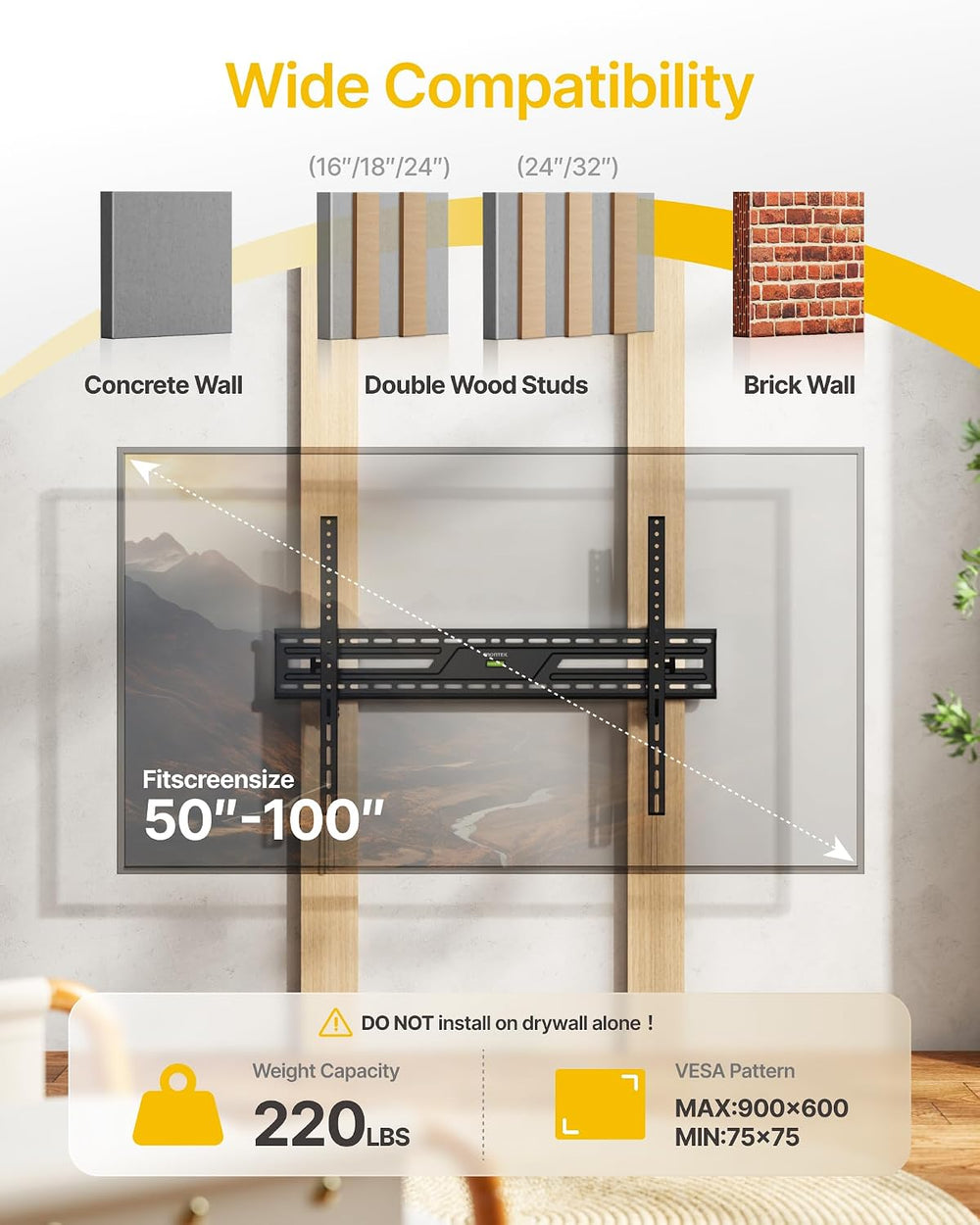 monTEK Heavy Duty Tilting TV Wall Mount for 50-100 Inch TVs up to 220lbs | 4X...