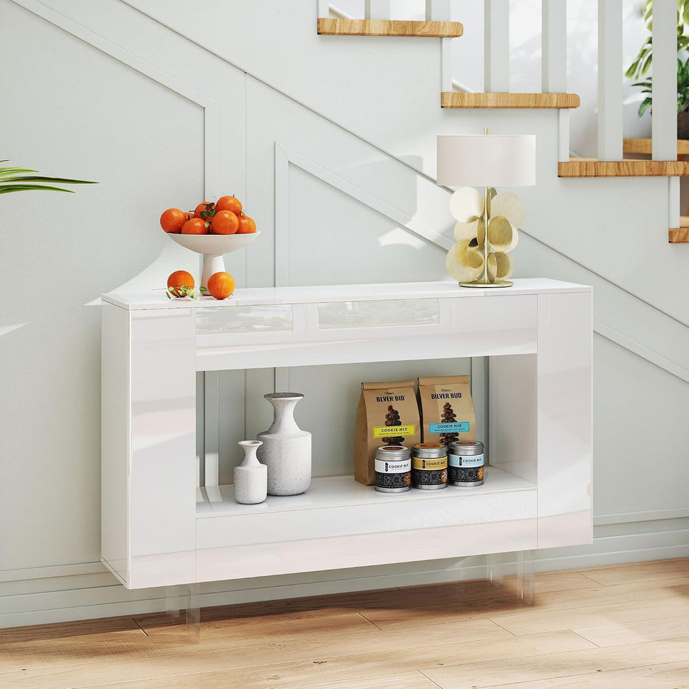 47" High Gloss Console Table with Hidden Side Storage, White | Modern en...