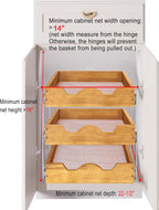 DINDON 3 Tier Pull Out Cabinet Organizer 14”W X21”D Slide Out Shelves With Shelf Liner for Kitchen Wood Roll Out Drawers Pantry Organization