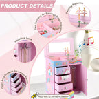 Jewelry Box for Girls 5-Layer with Swing Door Spinning Ballerina Unicorn &Castle Design Unicorn Jewelry Set Included Kids Music Box for Little Girls Birthday Christmas Gift (Pink & Blue)