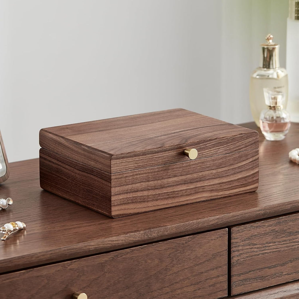 Black Walnut Wooden Jewelry Box for Women 2 Layer Jewelry Organizer with Removable Tray for Watches Rings Earrings Necklace Bracelets Birthday Christmas Gifts