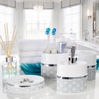 Creative Scents Mirror Damask Bathroom Accessory Set Complete - Decorative 4 Piece White and Gray Bathroom Set Includes: Soap Dispenser, Soap Dish, Toothbrush Holder and Tumbler