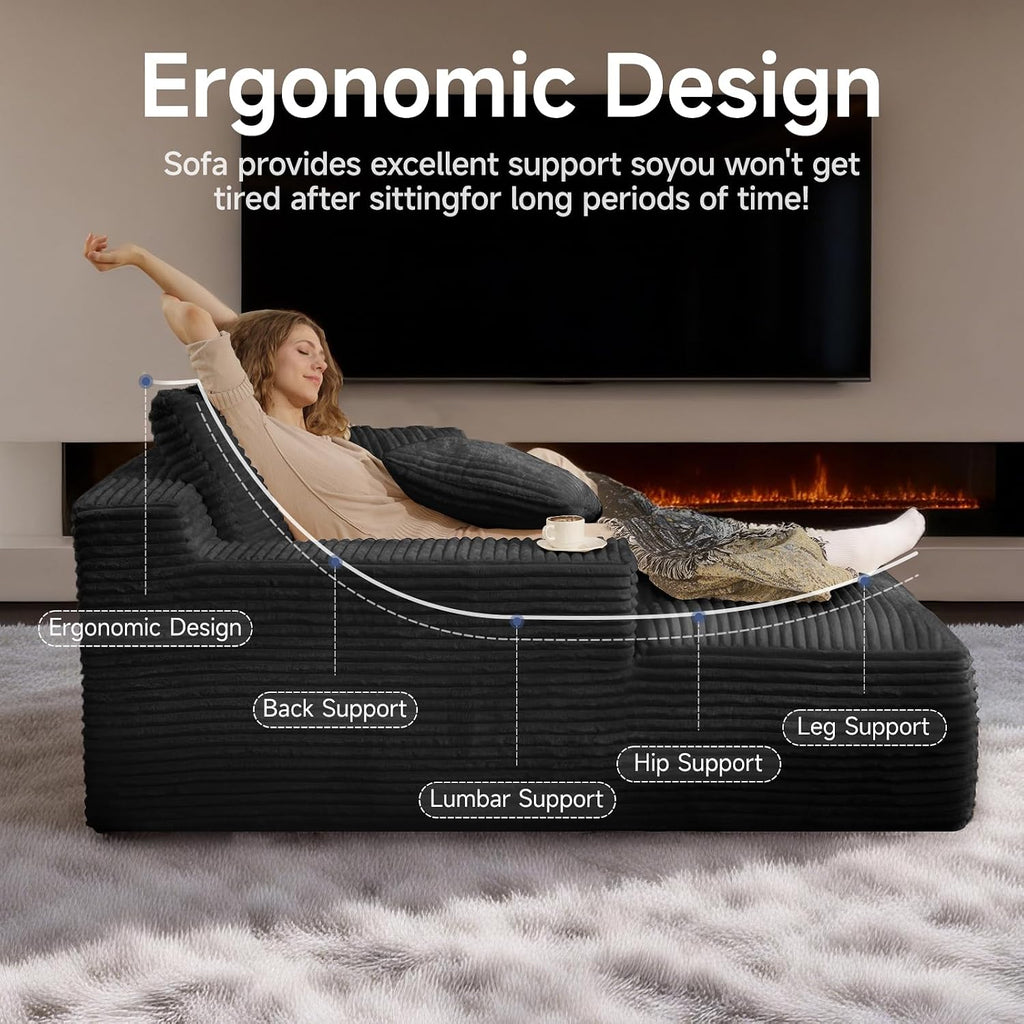 68" Oversized Boneless Chaise Lounge Chair, Cloud Reading Sofa | Oversized Comfort, Boneless Design, High-Density Foam, Deep Seat Support, Soft Corduroy, No Assembly