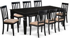 East West Furniture LGAN9-BLK-C 9 Piece Dining Room Table Set Includes a Rectangle Kitchen Table with Butterfly Leaf and 8 Linen Fabric Upholstered Dining Chairs, 42x84 Inch, Black