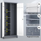 Broom Storage Cabinet, Metal Cabinet with Shelves and Hanging Rod, 72.8" Utility Cabinets with Locking Door, Tall Cleaning Storage for Kitchen, Pantry, Office, Shop, Garage