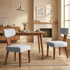 Dining Chairs Set of 2, Mid-Century Modern Upholstered Kitchen Chairs with Curved Backrest and Linen Fabric Seat, Wood Leg Accent Chairs for Dining Room, Living Room, Bedroom, Grey