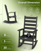 GREENVINES Outdoor Rocking Chairs Set of 2, HDPE Porch Rockers, Black | Big & Tall | Heavy Duty Patio Rocker Chair | All Weather | Low Maintenance | 350LBS Capacity for Balcony Garden Backyard
