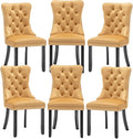 Velvet Dining Chairs Set of 6,Upholstered Dining Chairs with Ring Pull Trim and Button Back,Modern Seating for Kitchen, Bedroom & Living Room(Gold)