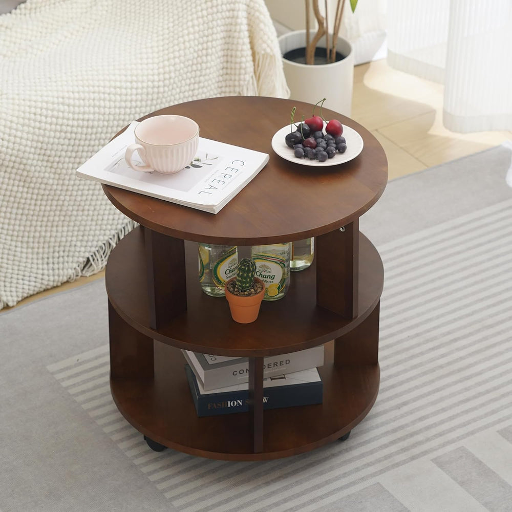 Solid Wood Coffee Table with Wheels,Modern Rolling Side Table for Living Room...