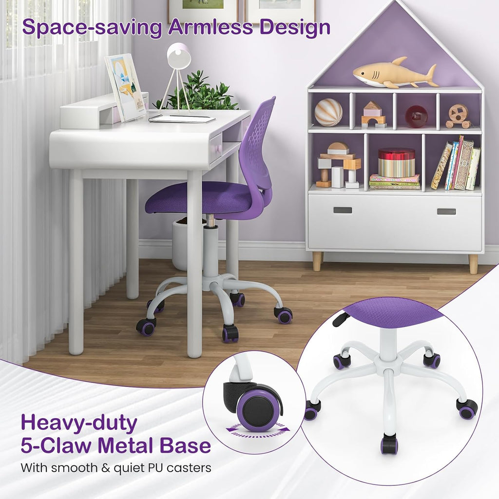 Giantex Kids Desk Chair, Adjustable Children Study Chair, Swivel Armless Mesh Task Office Chair, Computer Desk Chair with Adjustable Height & Lumbar Support (Purple)
