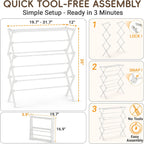 Collapsible Laundry Drying Rack for Small Apartment,35 lbs Carbon Steel with Reinforced Joints, Adjustable Space Saving Indoor Outdoor Rack, No Tools, 17.7"-29" W x 12" D x 35.5" H, White