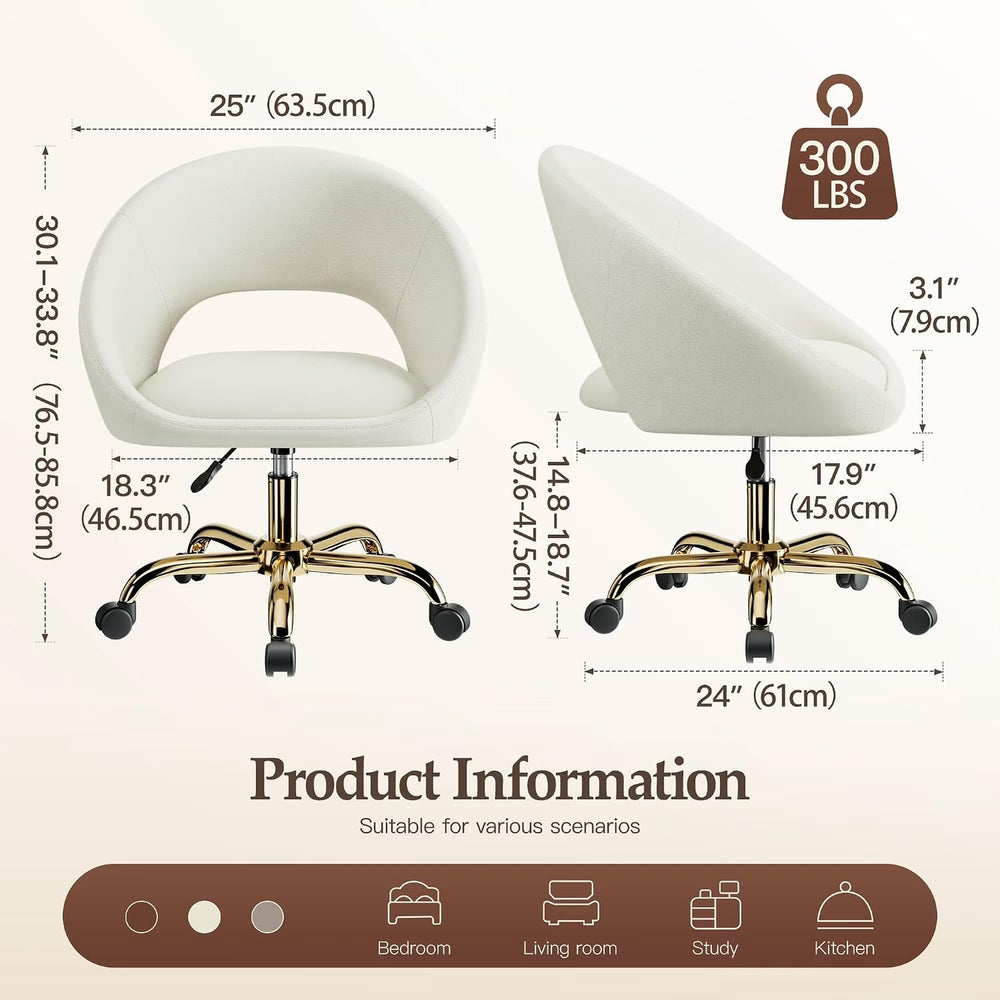 Vanity Chair with Wheels (Large), Golden Titanium-Plated Home Office Chair 30...