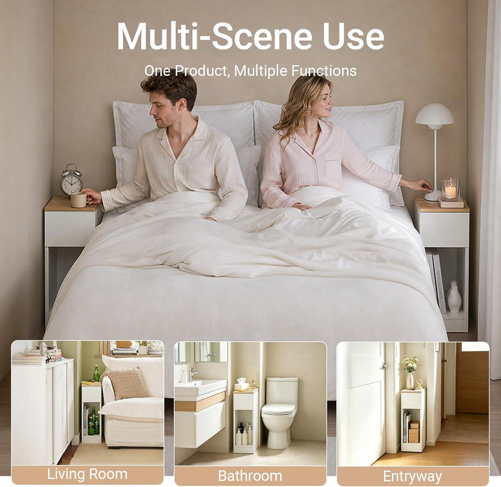 SoBuy Narrow Nightstand Set of 2 | Slim Bedside Tables with Drawers Suitable ...