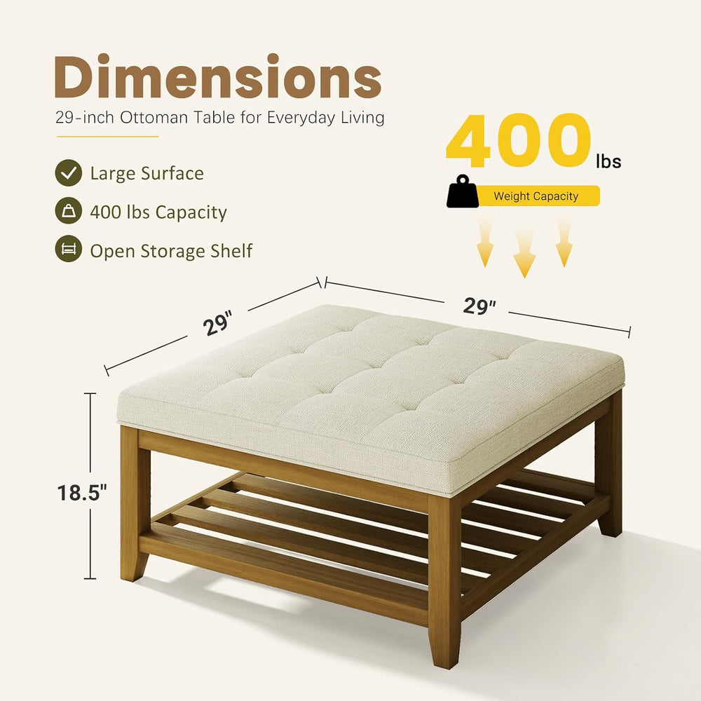 Befurtori Large Square Ottoman Coffee Table, Linen Solid Upholstered Footrest...