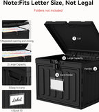 Oterri Plastic File Box with Lid for Letter Size File Folders, Hanging File Folder Box Collapsible File Organizer, File Cabinet Document Organization Home, Office (Black, Large-2 Pack Without Folders)