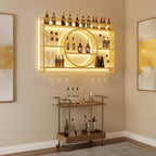 39 Inch Bar Shelves Wall Mounted Wine Rack with LED Light | 3 Tier Large Capacity w/Wine Glass Holder, Liquor Bottle Display Shelf, for Modern Home Bar Restaurant