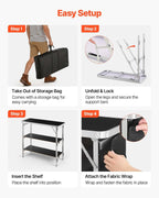VEVOR Folding Portable Bar Table, 38.6 x 15.2 x 34.3 in, with Carry Bag, Storage Shelf, and Detachable Skirt, Quick and Easy Setup, Foldable Mobile Bartending Station for Events, Party, Tradeshow