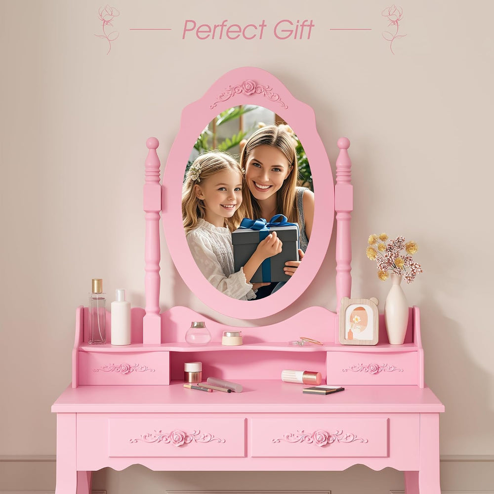 Alohappy Vanity Desk Set with Mirror & Stool for Girls, Pink | Makeup Van...