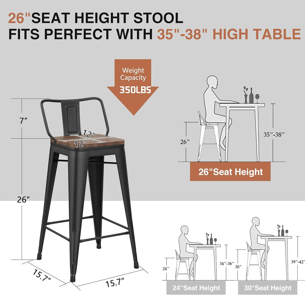 Changjie Furniture 26 Inch Bar Stools Set of 4 Industrial Metal Barstools Cou...