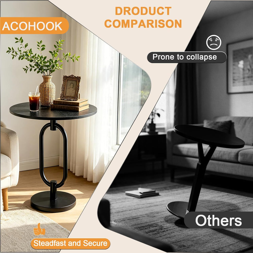 17In Black Round Side Table Modern End Table Stable Sofa Side Table with Heav...
