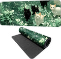 Cute Cat Mouse Pad Large Gaming Desk Mat - Kawaii Black and White Cats in Green Forest, Extended XL Mousepad with Non-Slip Rubber Base for Office, Home, PC, Laptop