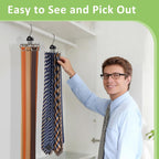 2 Pack Tie Hanger Belt Organizer for Closet, Rotatable Tie Rack with 16 Hooks Max 24 Belts & 16 Ties Storage Capacity, Space Saving Hanging Belt Holder for Closet Organizer, Black